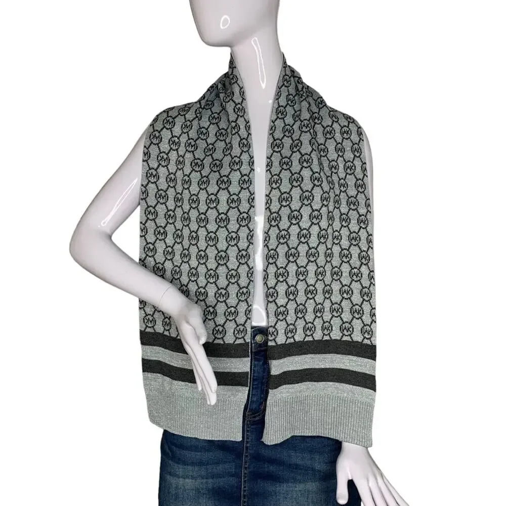 Michael Michael Kors Jet Set Logo Knit Scarf Charcoal and Metallic Silve